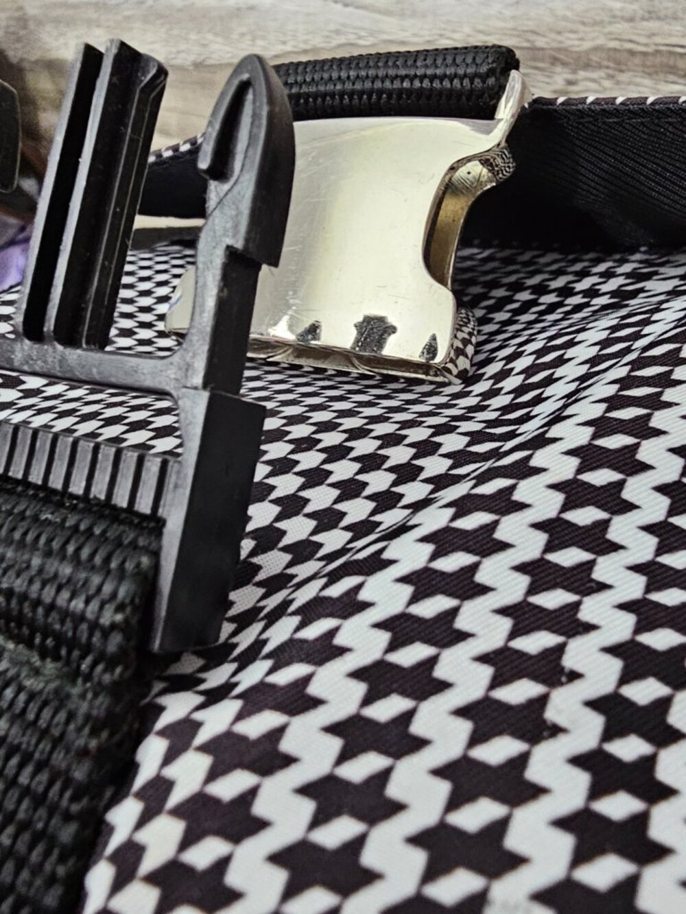 Lauren Ralph Lauren Houndstooth Satchel Nylon Shoulder Handbag Black And White - Picture 4 of 13